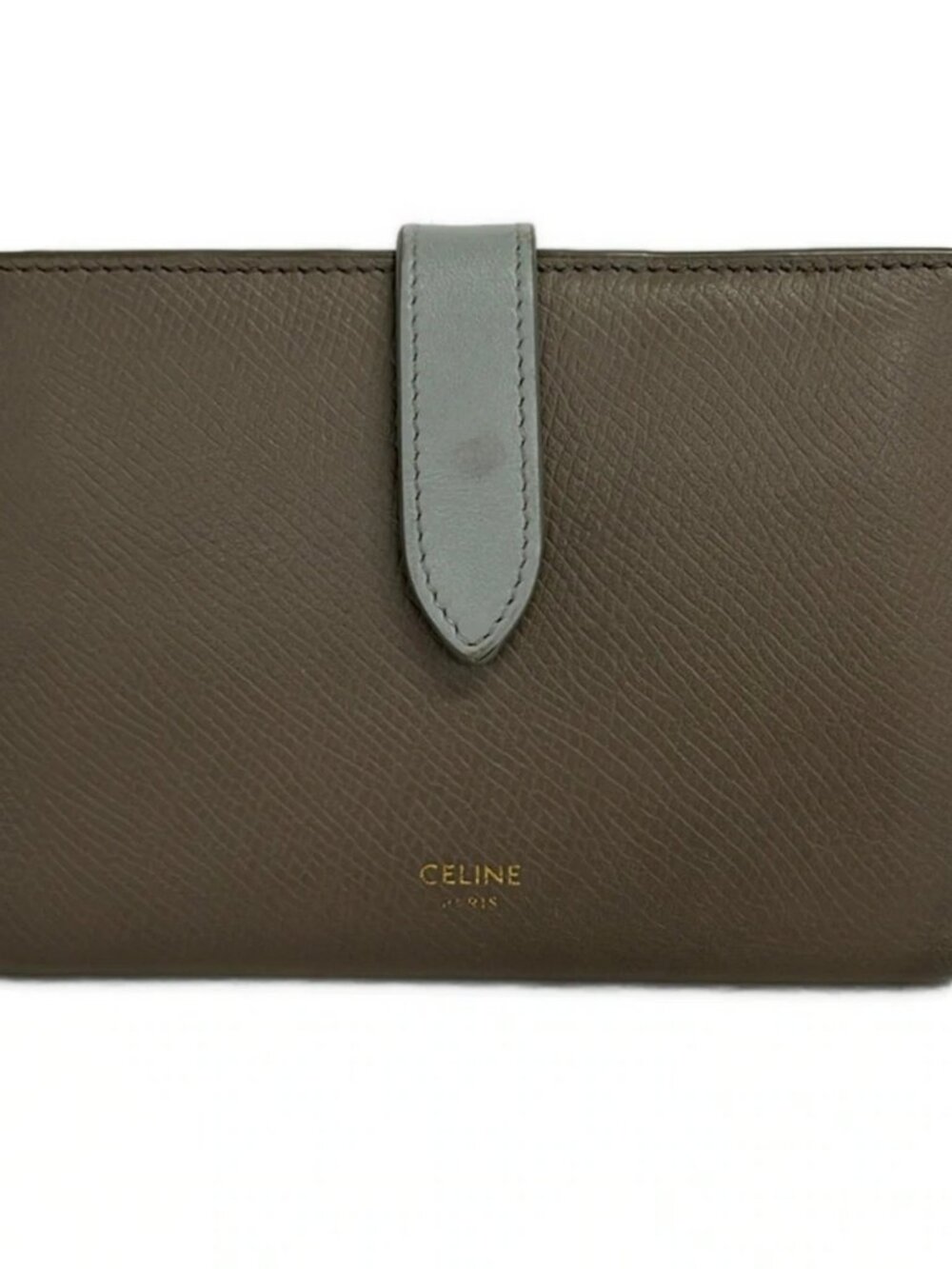 CELINE Medium Strap Wallet Pebble Mineral Leather Bifold Wallet